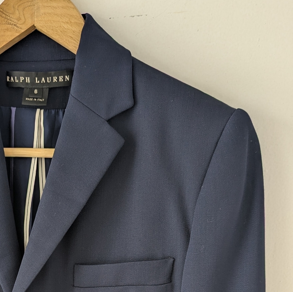 Black Label Ralph Lauren Navy Structured 100% Wool Women's Blazer Size 6